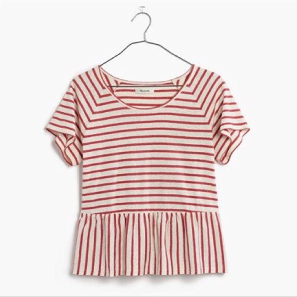 Madewell Peplum Red Striped Tee